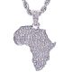 MenSilver Plated Iced Out African Map Pendant 24 inch Rope Chain