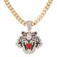 Tiger Pendant 30 inch Heavy Cuban Chain Necklace